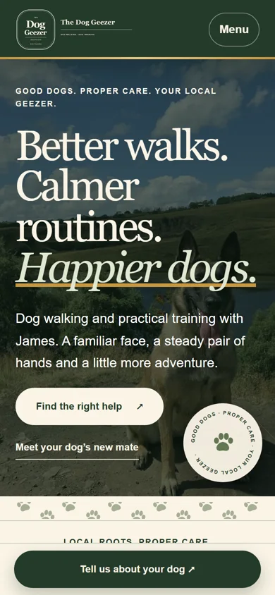 The Dog Geezer homepage on a phone